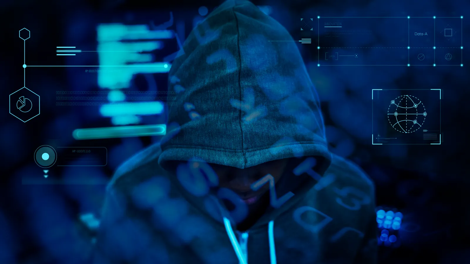 Ilustração de um hacker em um laptop, representando o conceito de Pentest